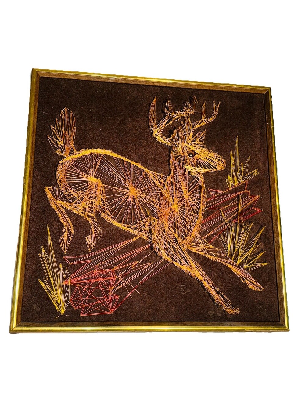 Vintage Nail String Deer Art Fawn Doe 19" Whimsy Farm Boho Cottage Countryside